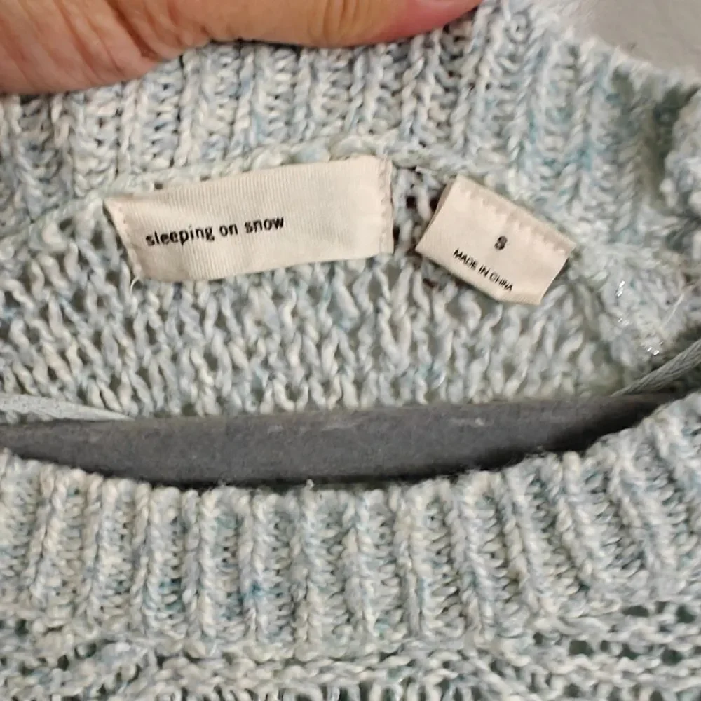 Sleeping On Snow Embellished Pale Blue Green Cotton Blend Crew Neck Sweater S